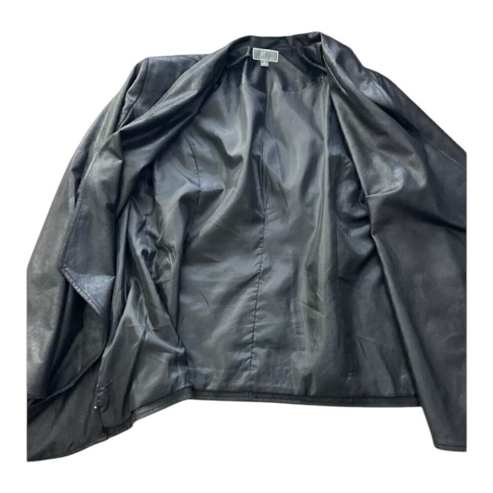 JM Collection Faux Leather Jacket Coat Draped Black Plus Size M Shoulder Padded - Picture 3 of 14